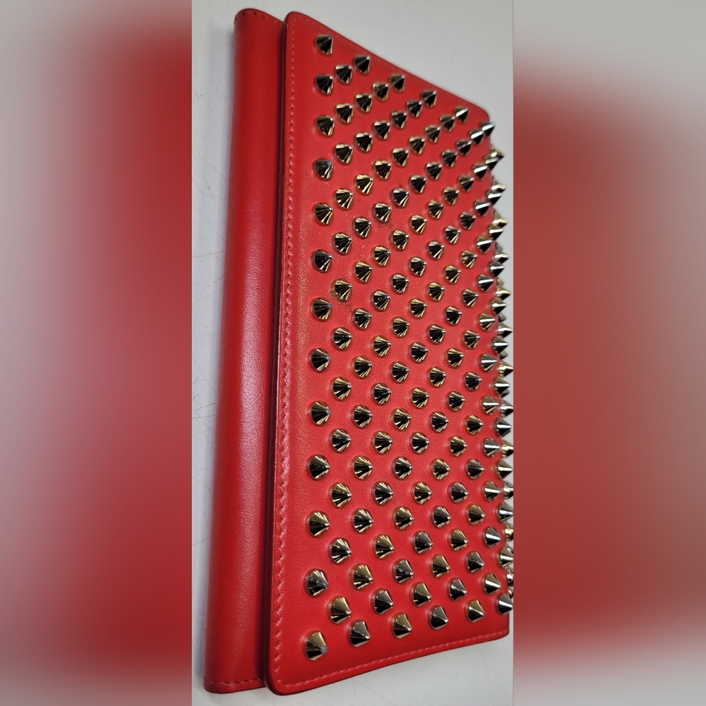 SOLD!!!Christian Louboutin Red Leather Macaron Spiked Clutch / Wallet - Picture 6 of 11